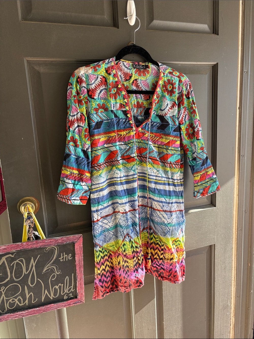 KikiSol Colorful Boho Striped Floral Tunic
